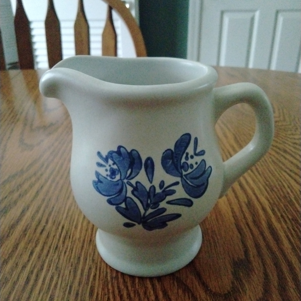 Pfaltzgraff Cream Ceramic Pitcher with Blue Floral Motif